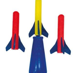 Günther Flugspiele 1557 - Raketenspiel Pump Rocket, ca. 15 x 8 cm, Wurfspiel mit 3 Schaumstoff-Raketen und Abschusspistole
